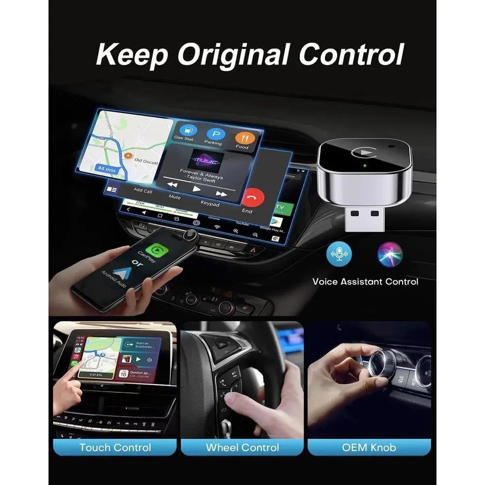 New Wireless CarPlay Adapter & Android Auto Dongle, Fast Auto-Connect, Compact